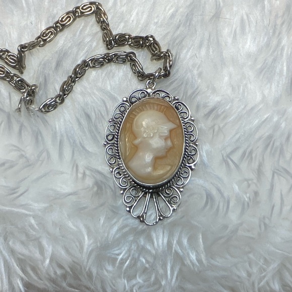 RARE Antique Vintage Shell Carved Cameo Necklace Left Facing Male Image 17” lgth - Picture 12 of 12